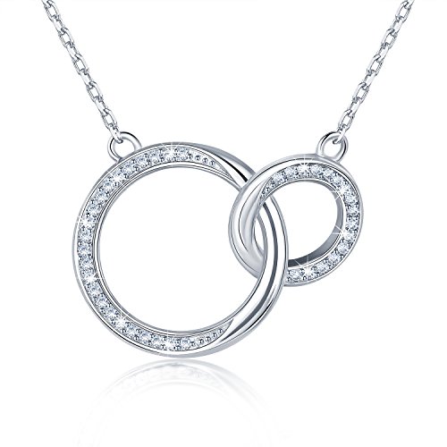 BlingGem Donna Madre e Figlia/Anima Gemella/Migliore Amico Collana 925 Sterline Argento Due Cerchi Infiniti ad Incastro con Cubic Zirconia Collana Pendent Regalo di Gioielli per Festa della mamma