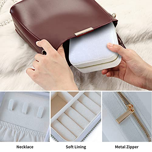 Image of TRODANCE Plush Velvet Travel Jewelry Case Organizer, Small Jewelry Box, Portable Display Storage Box for Rings, Earrings, Necklaces (White-4packs)