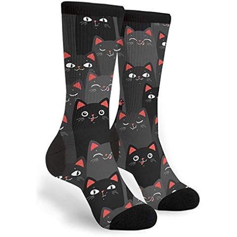 Yaateeh Black And Grey Cats Crew Socks Mid Calf Dress Socks Casual Long Tube Socks For Men Women Boy Girl Cover
