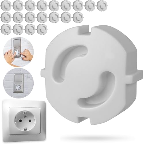 Copripresa senza Adesivo, 20 pz, Bianco, adatto per prese Schuko di tipo F, Copriprese Bambini universali Schuko, Tappi prese elettriche bambini, Protezione copriprese a incastro, Copripresa Elettrica