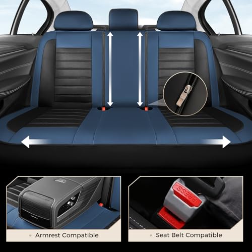 Image of Coverado Car Seat Covers Full Set, Luxury Leather Car Seat Covers, Automotive Front and Rear Mesh Seat Covers, Full Set 5 Seats, Blue Black Seat Covers for SUV Sedan Truck