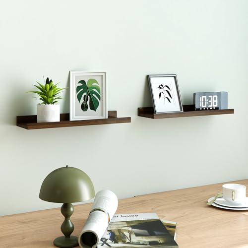 Image of Walnut Floating Shelves for Wall Decor, 16 in Shelf with Lip, 2 Set