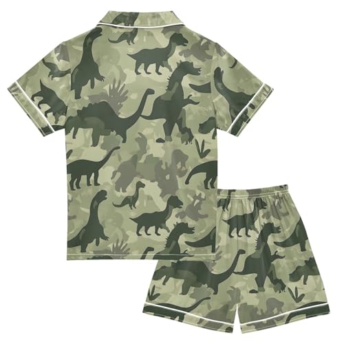 ALAZA Abstract Dinosaur Camouflage Satin Pajamas Set Short Sleeve Button Down Sleepwear Summer Pjs 2 Piece2