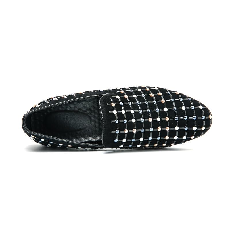 Santimon Men's Suede Leather Slip-On Loafers Dress Shoes with Pearl Rivet Wedding Party Dancing Shoes for Men3