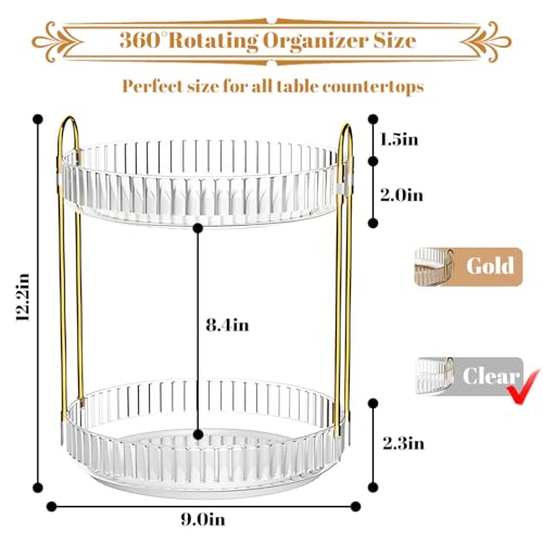 Make Up Kosmtik Organizer, 360° Drehbar Schminktisch Organizer, Multifunktion Schmink Aufbewahrungssystem Skincare für Dresser Schlafzimmer Badezimmer, 2 Schichten, Transparent