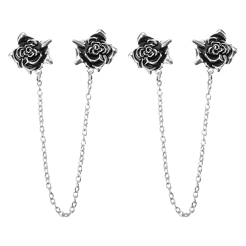 Image of uxcell Rose Sweater Clips, Retro Cardigan Collar Clips with Chain Shirt Clips Shawl Clips Clothes Clip for Women