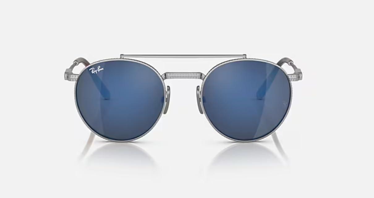 Ray-Ban Unisex Rb8237 Round II tytanowe okrągłe okulary przeciwsłoneczne, Srebrny/szary lustrzany niebieski, 50 mm