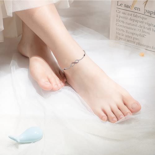 Image of MEDWISE Womens Infinity Anklet Bracelet 925 Sterling Silver Endless Love Symbol Ankle Bracelet Adjustable Plus Size Large Bracelet Gifts for her Mother's Day Gifts