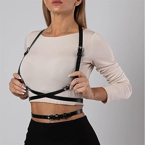 Women Leather Chain Belt Punk Waist Chest Harness Strappy Adjustable Body Waist Belt Accessories(Black)4