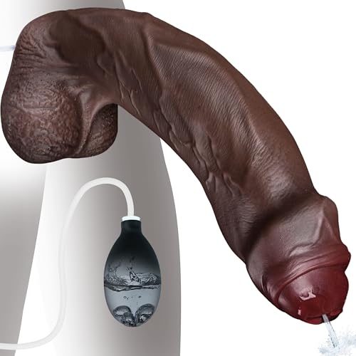 24.5cm Realistischer Dildo mit Spritzfunktion Spritzdildo Squirting Dildos Groß XXL Monster Riesiger Dildo mit Saugnapf Analdildos Sexspielzeug für Frauen und Männer Schwarz