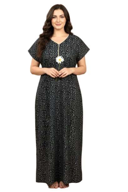 Image of Bahumaan Pure Cotton Nighty for Woman | Floral Gown for Women Nightwear with Pocket | Cotton Nighty for Women Stylish | Perfect for Daily Comfort | Maxi Women