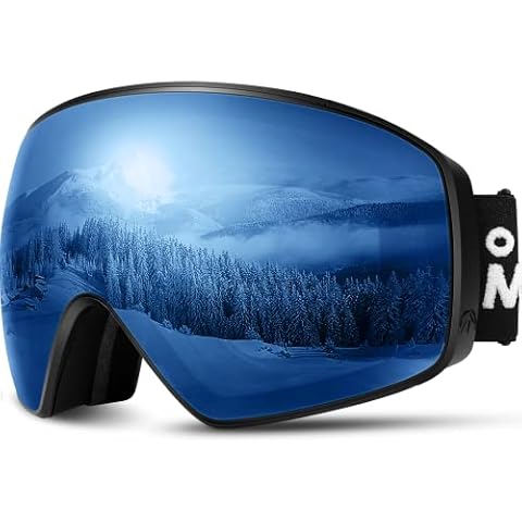 OutdoorMaster Ski Goggles - Wide Angle Snowboard Goggles with Frameless, Interchangeable Lens 100% UV400 Protection Snow Goggles for Men & Women (Blackframe Revo Light Blue Lens - Blue Mountain) Cover