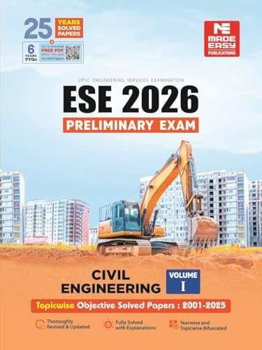 Image of ESE 2026 : Preliminary Exam: Civil Engineering Volume-I | Chapterwise & Topicwise Objective Solved Papers | 25 Years Solved PYQs 2001-2025| UPSC ... Examination | Fully Solved | By Made Easy