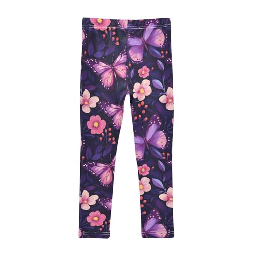 Purple Butterflies Girls' Leggings Toddler Doodles Pink Flowers Kids Yoga Pants Dance Active Tights 4T2