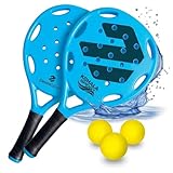 DEVESSPORT Set de 2 Palas de Playa 3 Pelotas y Bolsa de Transporte Alta Resistencia (Azul)