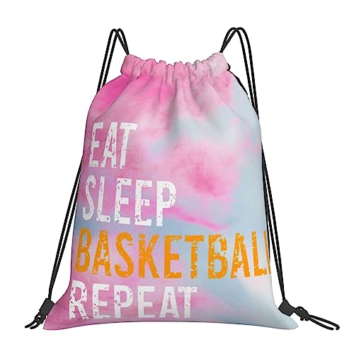 Eat Sleep Basketball Repeat Drawstring Backpack Sports Gym Sack Sackpack String Bag Cinch Bag For Sport Yoga Travel Shopping Womens Mens