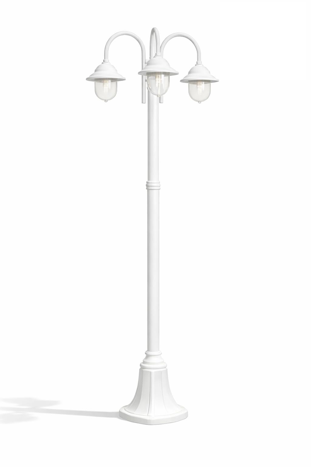 Lampione da Giardino 3 Luci E27 IP54 in Alluminio Nero, Palo Esterno Classico con Diffusori in Policarbonato, Stile Vintage per Vialetto e Cortile (Bianco)