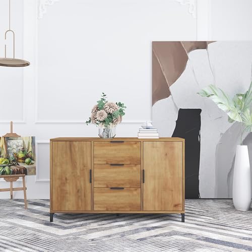 Cómoda de salón en roble oscuro de 2 puertas y 3 cajones con almacenamiento regulable 7