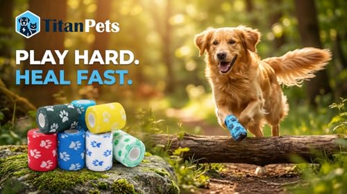 Image of Dog Bandage Cohesive Wrap for Paw & Leg | 7.5cm x 4.5m - Pack of 8 | Easy Tear, Fur Safe | Self Adhesive Elastic Vet Tape for Walking Protection, Wound Care & Licking Prevention Bandage Roll