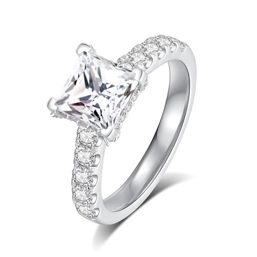 Moissanite Engagement Rings for Women,D Color VVS1 Princess Cut Moissanite Ring 925 Sterling Silver Plated 18K White Gold Wedding Ring2
