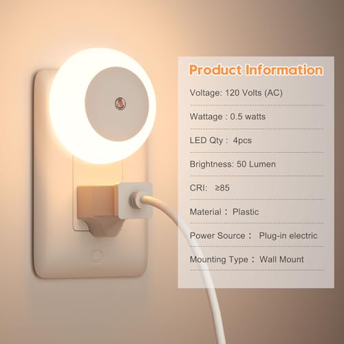 Image of fesnne Night Light, Night Lights Plug into Wall, Dusk to Dawn Sensor Warm White Led Night Light 0.5W, 2 Pack Nightlight for Adults, Bedroom, Bathroom, Hallway, Kitchen