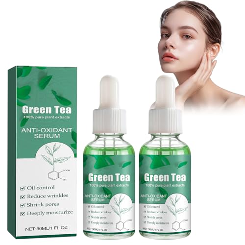 2PCS Esencia de te Verde, Efensas Naturales, 100% Puro y Natural, para Cuidado de la Piel, Suero de té verde, Adecuada para Todos los Tipos de Piel Esencia Facial Hidratante