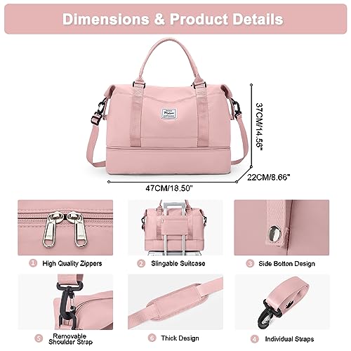 Travel Bag with Shoe Compartment,Weekender Bag for Women,Gym Bag with Wet Pocket,Carry on Overnight Bag Overnight Bag Hospital Bag,Pink4