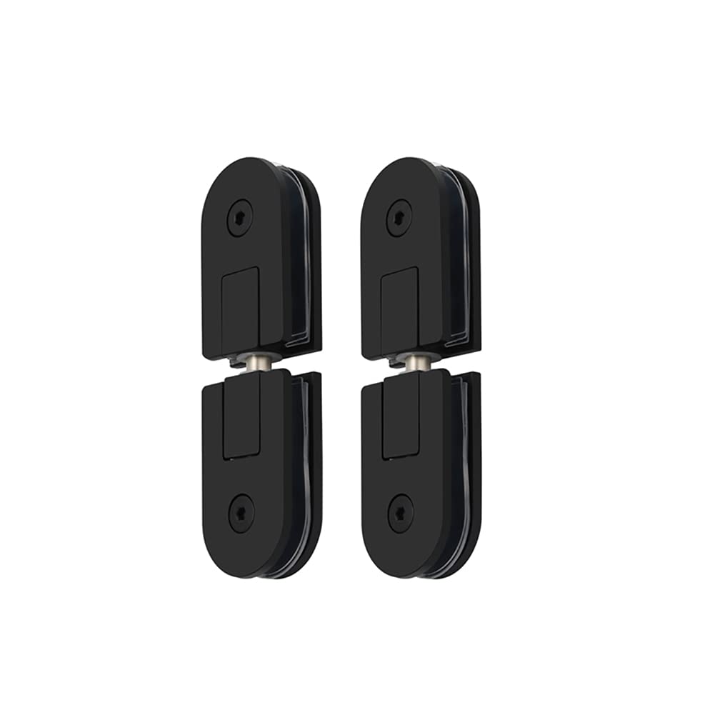 Glass Door Hinges,Frameless360 Degrees Pivot Hinge Bathroom Door Clamps 304 Stainless Steel Shower Accessories(Matte Black,Double clamp)