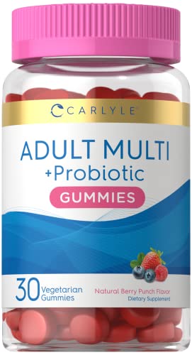 Adult Multivitamins Gummies | with Probiotic | 30 Count | Berry Punch Flavor | Vegetarian, Non-GMO, Gluten Free Supplement | by Carlyle