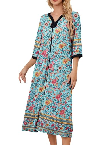 Image of PITINAN Moo Moo Nightgown House Dress Zip up Robes for Women Long Lounge Dress House Coat Women S-3XL