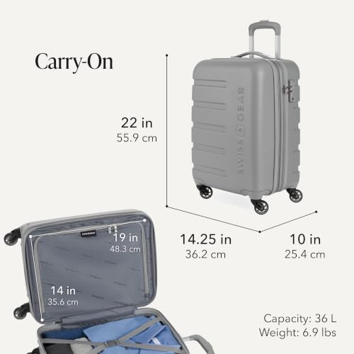 Image of SWISSGEAR Signature Hardside Expandable Carry-On Spinner Luggage, ABS Construction, TSA-Friendly Lock, and Built-In Cupholder, White, 19-Inch, Grey, 2-Piece Set (19 /27), Signature Hardside Expandable