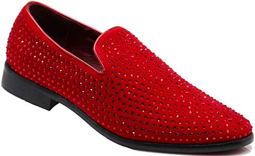 Image of SPK26 Men's Vintage Velvet Rhinestone Designer Dress Loafers Slip On Shoes Classic Tuxedo Dress Shoes