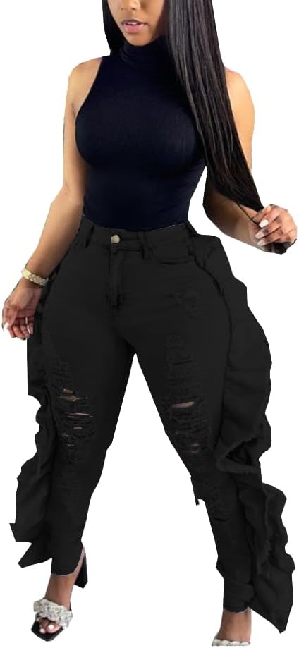 SperLucky Plus Size Jeans for Women Blue High Waisted Distressed Casual Jeans - Image 7