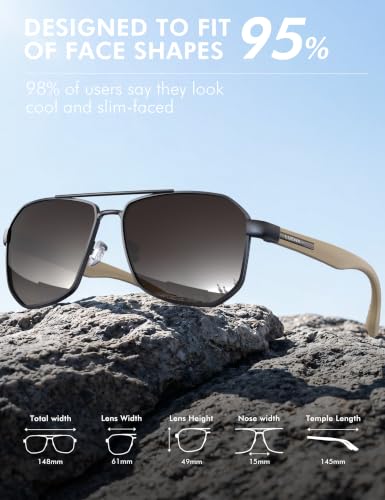 Image of Luenx Aviator Polarized Sunglasses for Men: Square UV400 Driving