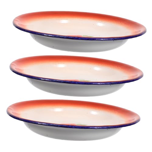 Cabilock 3Pcs Retro Enamelware Plates Chinese Style Serving Tray with Floral Design Food Serving Plate for Snacks Fruits and Desserts Random Pattern Tableware