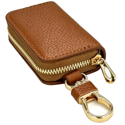 house key bag can be used interchangeably with the wallet. The metal zipper is secure and sturdy (Litchi-patterned brown)