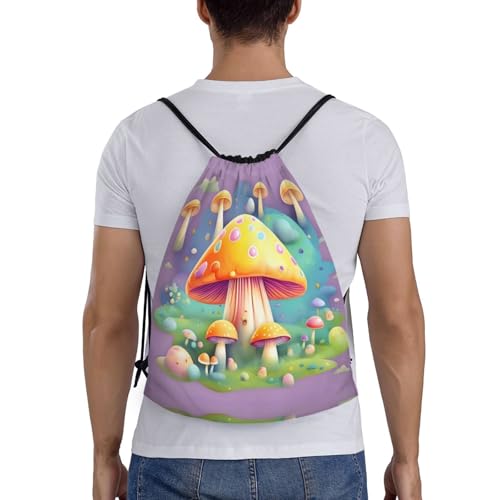 Medium Gym Drawstring Bag - Lightweight Fantasy Dream Mushroom Print Sport Sackpack for Yoga, Travel, and Hiking - Storage Backpack2