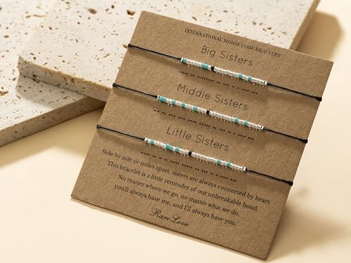 RareLove 3-Piece Sister Bracelets: Morse Code Beaded Bracelets for Women, Matching Blue Silver Pony Seed Beaded Bracelets3