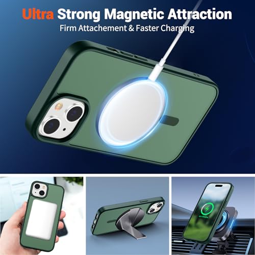 Image of SUPFINE Magnetic for iPhone 15 Case (Compatible with MagSafe) (Military Grade Drop Protection) Slim Translucent Matte Shockproof with Anti-Fingerprint Phone Case, Forest Green