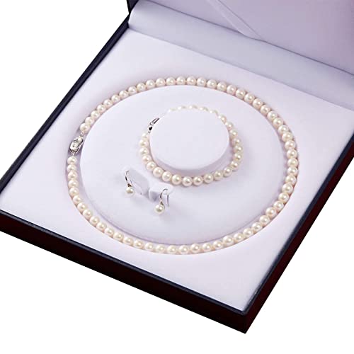 Ciciliya True Pearl Strand Necklace Include Bracelet Dangle Earrings 3Pcs Set In Pu Leather Gift Box #TOP4