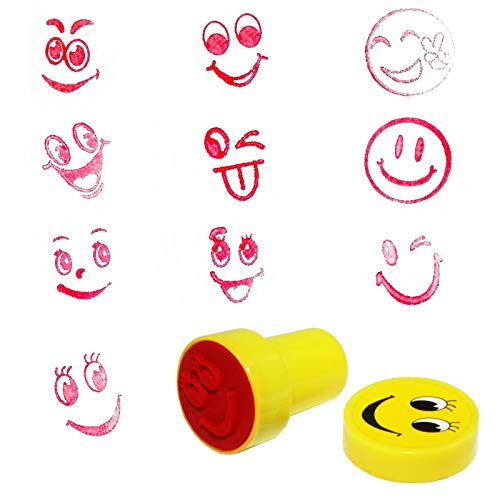Image of Smiley Stamps for Kids | Set of 10 Stamp - Also can be Used as Pencil Tops - Prefect Gift for Teachers Parents and Students