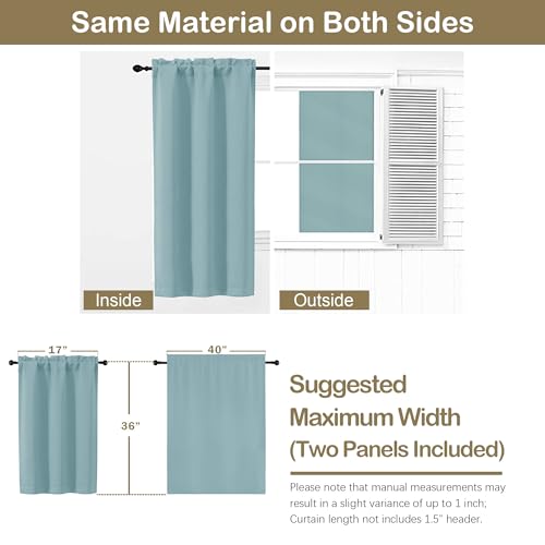 Image of Aqua Blackout Curtains for Small Window Treatment, Light Blocking Short Kitchen Window Curtains Over Sink, Dual Rod Pocket Half Window Tiers for Bathroom Basement, 2x40Wx36L Inches