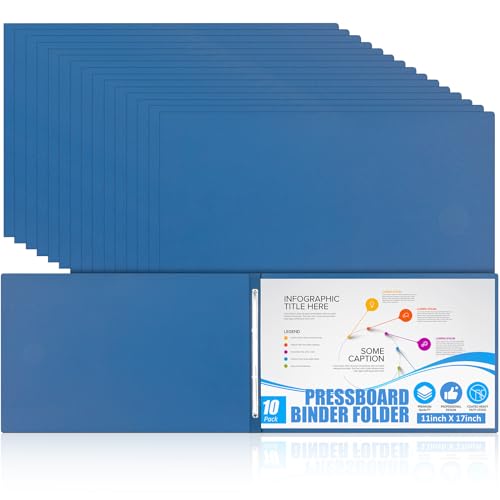 10 Pcs Pressboard Report Cover, 3" Capacity Presentation Binder Folder with Metal Prong Paper Fastener to Neatly Bind Reports Proposals Transcripts, Other Documents (11x17 Inch,Navy Blue)