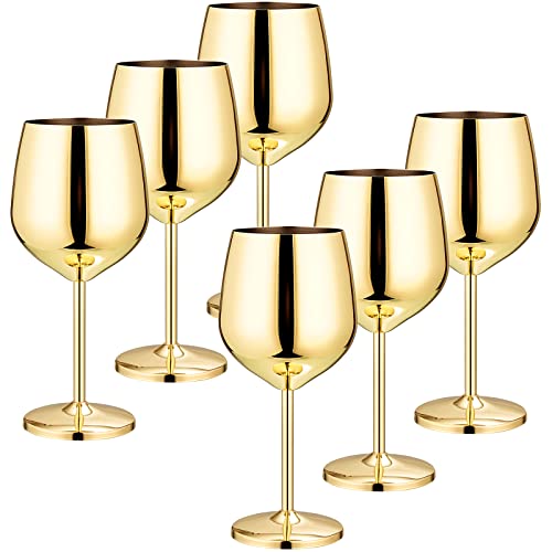 Set Of 6 18 Oz Stemmed Stainless Steel Wine Glass Unbreakable Gold Wine Glasses Gold Drinking Glasses Gold Wine Goblet Metallic Goblets For Outdoor Events Party Beach Pool Travel Wedding Anniversary #TOP4