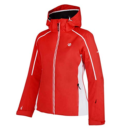 Cuciture nastrate. Dare2b Comity Waterproof & Breathable High Loft Insulated Ski & Snowboard Jacket with Foldaway Hood And Fixed Snowskirt Jackets Waterproof, Donna, Donna, DWP433, Fucsia/Rosa (Cyber Pink), 14