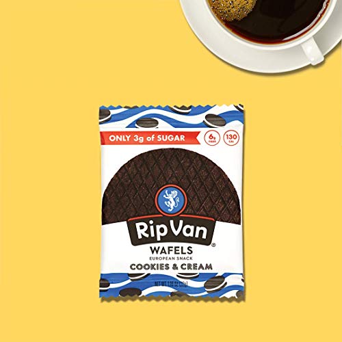 Rip Van Wafels Cookies & Cream Stroopwafels - Healthy Snacks - Non GMO Snack - Keto Friendly - Office Snacks - Low Sugar (3g) - Low Calorie Snack - 12 Pack