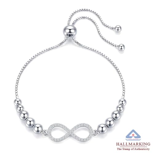 Image of TRUESILVER ACPL 925 Sterling Silver Adjustable Bolo Bracelet for Women | BIS Hallmarked Infinity Twisted, White & Amethyst Zircon Box Chain Bracelet Gift for Wedding Anniversary Birthday