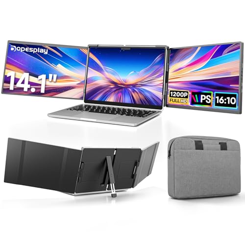Dopesplay 14.1" Triple Laptop Screen Extender with Sleeve Bag, 1200P FHD IPS Dual Portable Monitor for Laptop, USB-C/mini HDMI Plug & Play Compatible with 13-17" Mac Windows Chrome Laptops