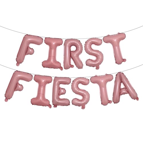 Image of First Fiesta Birthday Decorations Mexican 1st Birthday Party Supplies Multicolor First Fiesta Balloons Mexican Uno Cactus Banner for Cinco De Mayo Taco Bout Uno Party Decor (FIRST FIESTA Pink)