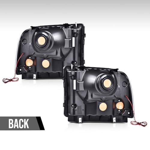 Image of G-PLUS LED DRL BAR Headlight Assembly Compatible with Ford F250 F350 F450 F550 Super Duty 2005-2007 /Fit Ford Excursion 2005 HeadLamps Clear lens Black Housing Amber Reflector FO2503217 6C3Z13008CB